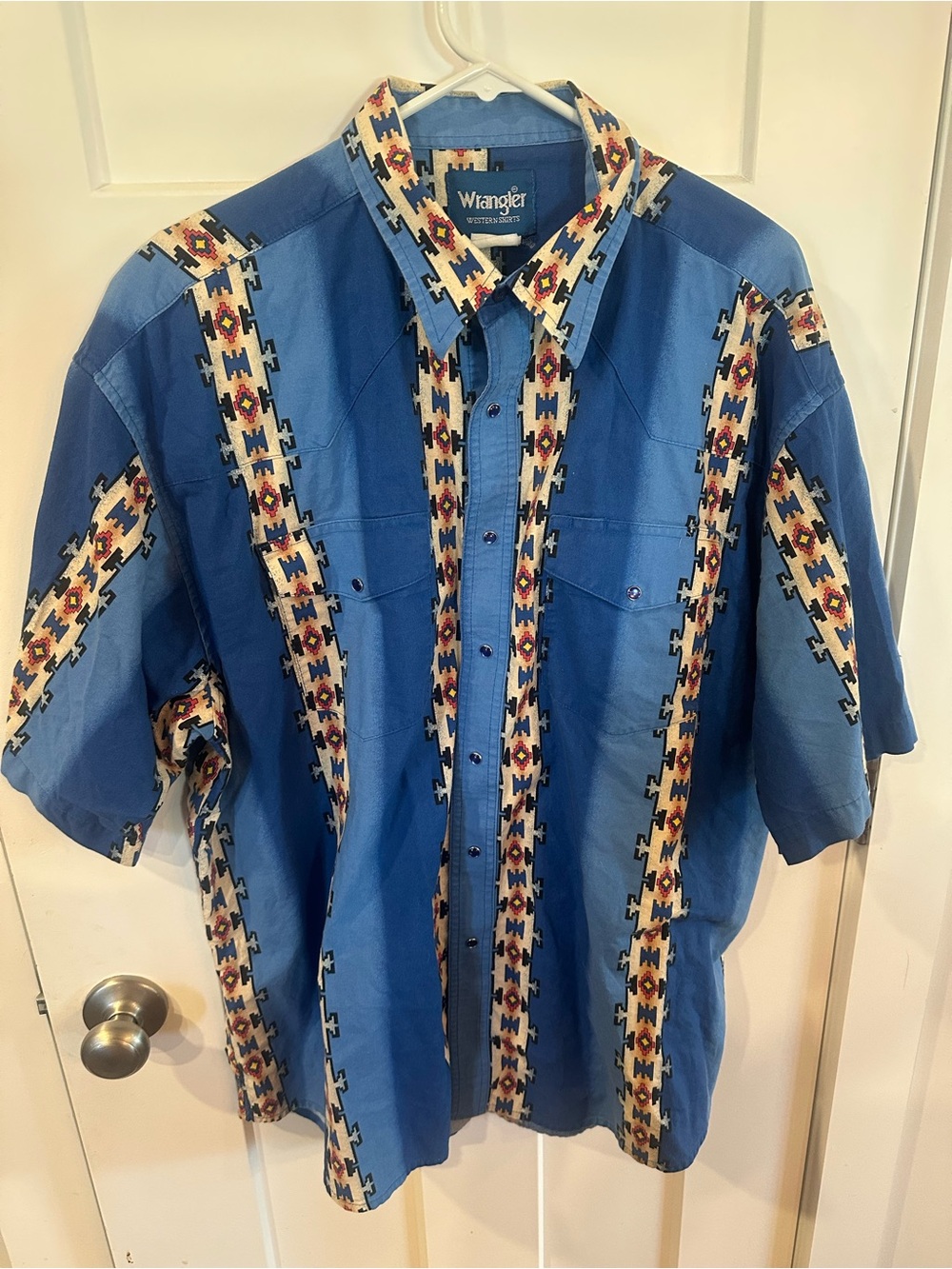 Wrangler Vtg Western Brush Popper Pearl Snap Button Western Short Sleeve XL